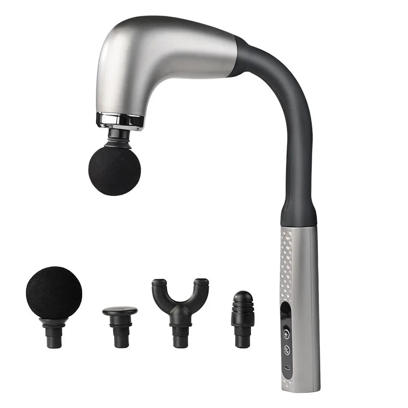 Smart Curved Hook Fascia Gun Electric Handheld Massage Hammer Silver