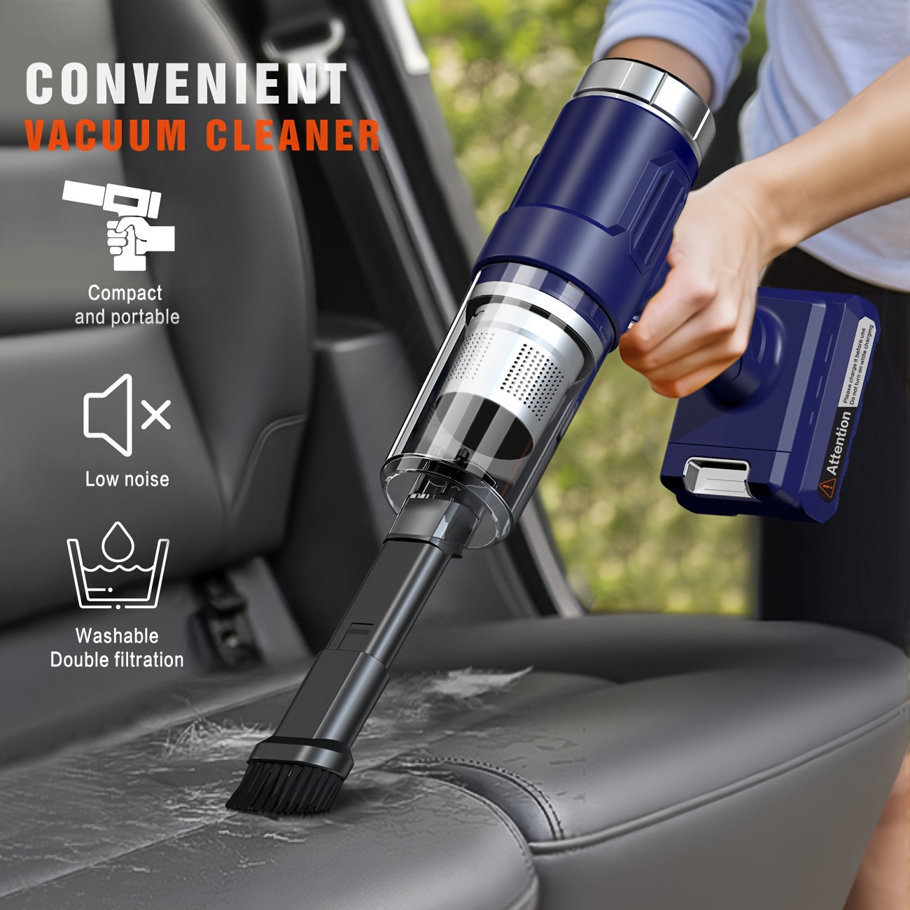 Cordless Portable Vacuum Cleaner with Crevice Tool