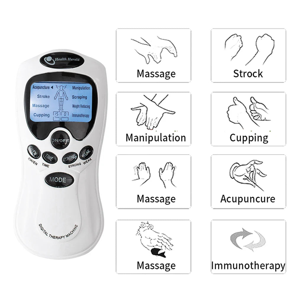 Electric EMS TENS Pulse Massager Pad Acupuncture Muscle Stimulator White