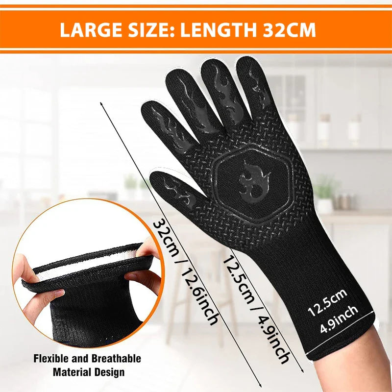 1 Pair Heat-Resistant Oven Gloves Black