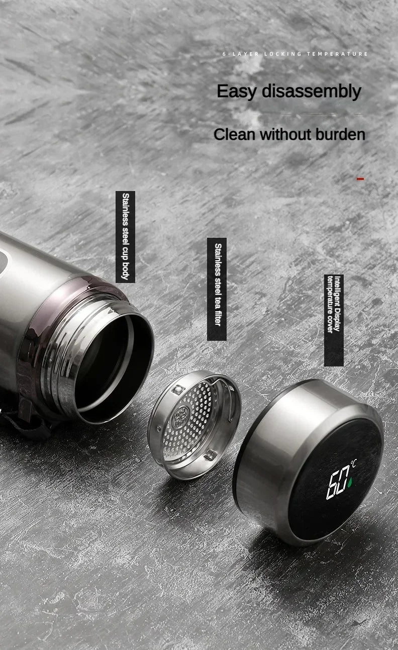 Thermos Bottle with LED Temperature Display Silver