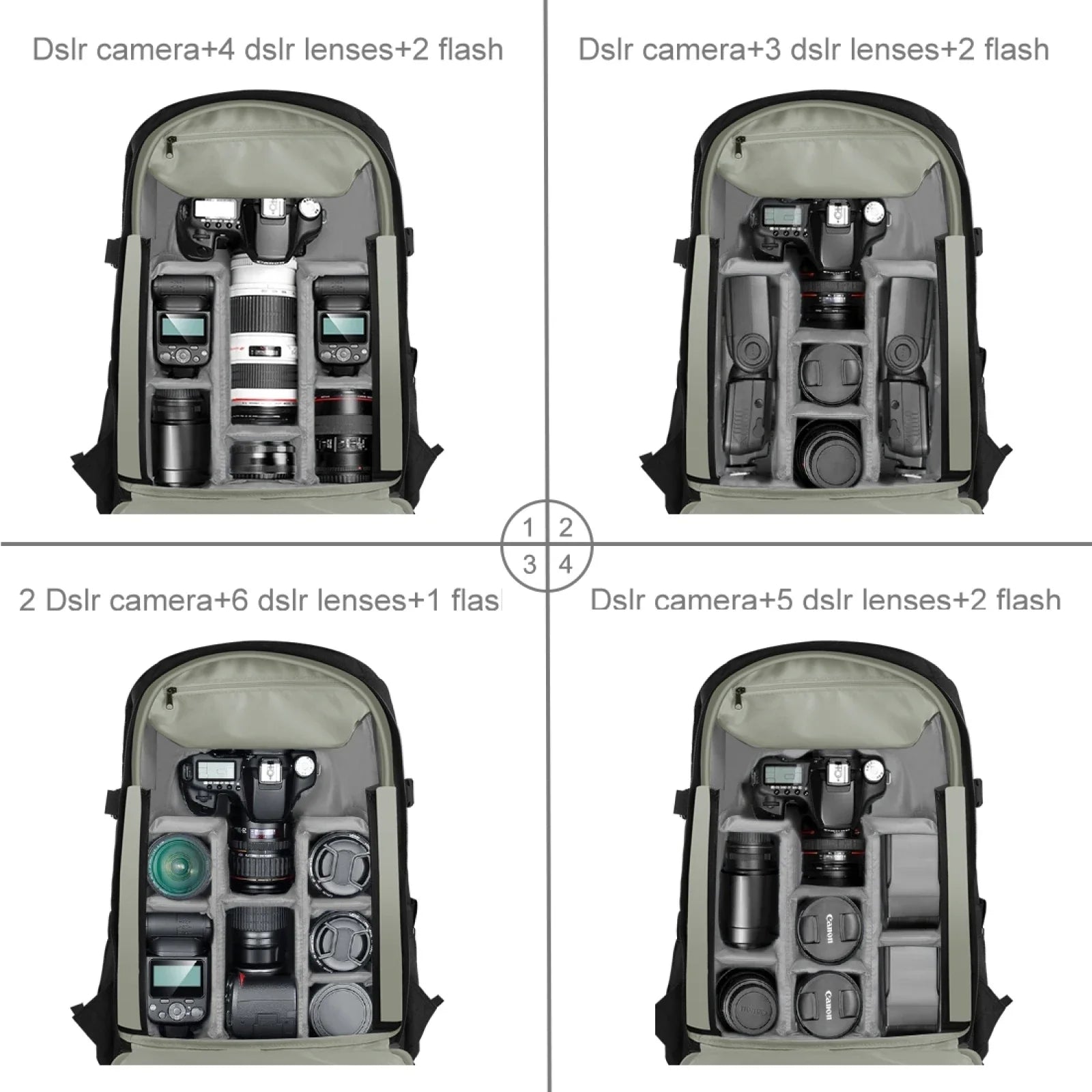 Dual Shoulder Camera Backpack with Rain Cover Black