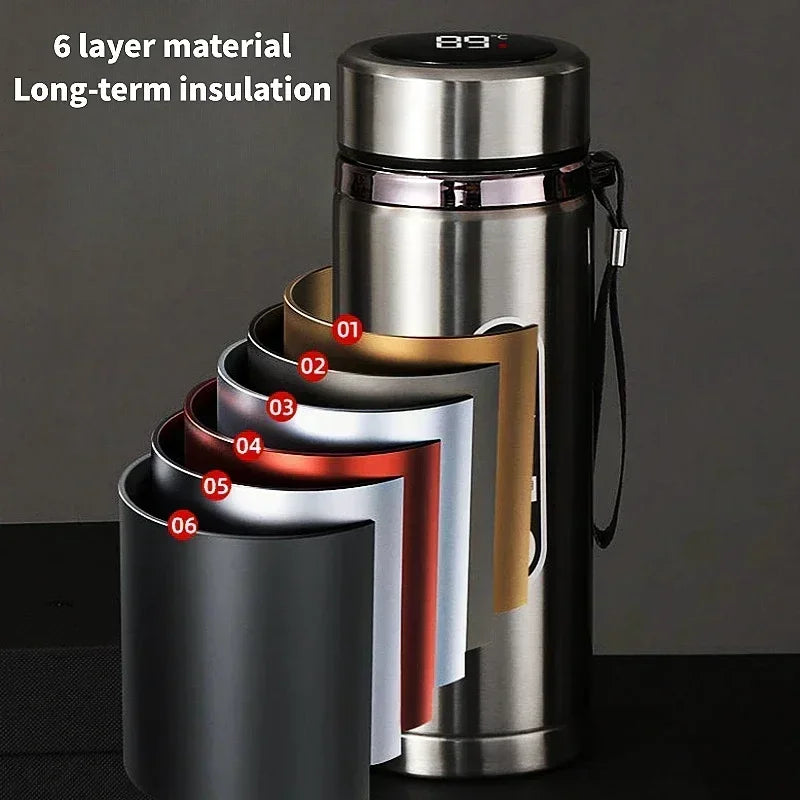 Thermos Bottle with LED Temperature Display Silver
