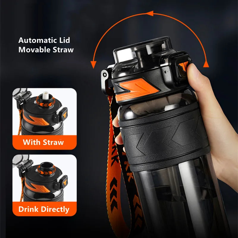 1000ML Tritan Water Bottle with Straw Black