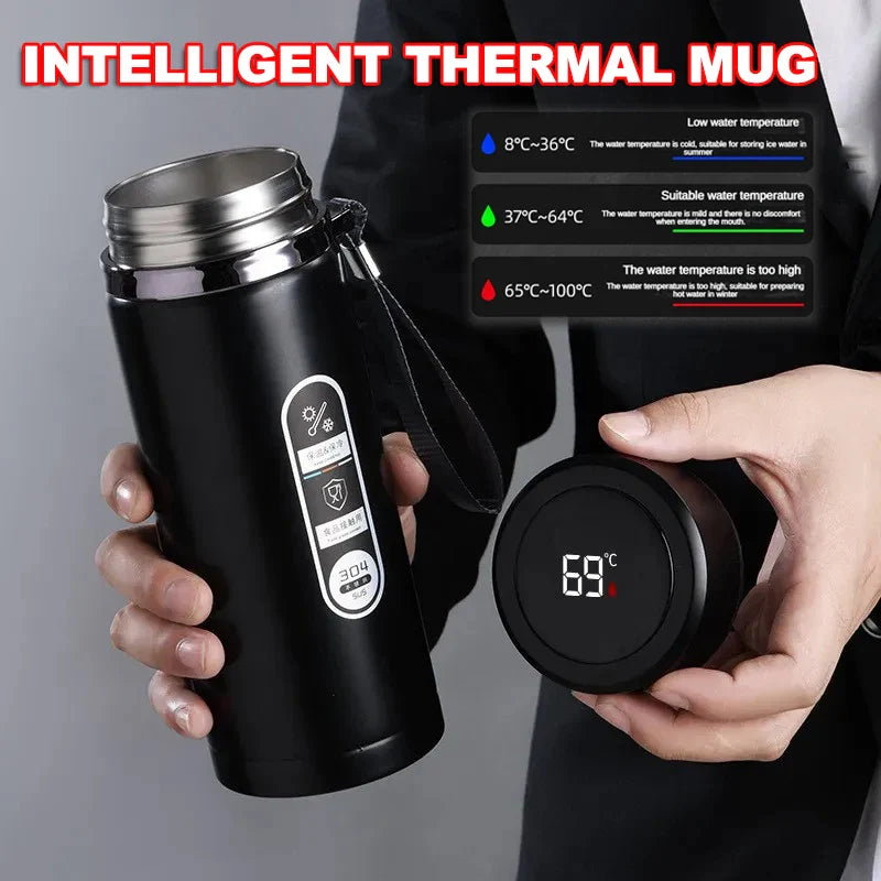 1L Thermos Bottle with LED Temperature Display Black