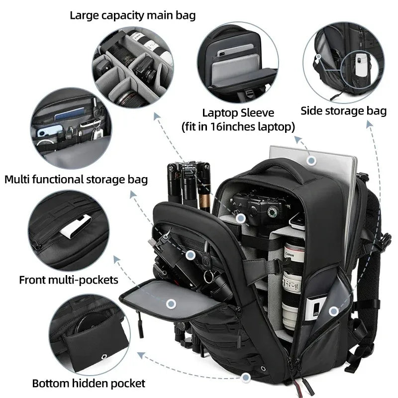 Multi-Functional Camera Backpack Black