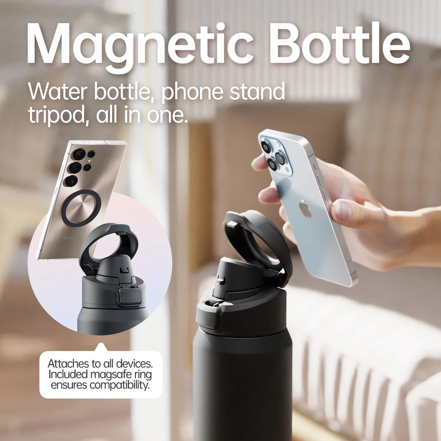 950ml Magnetic Thermos Water Bottle Black