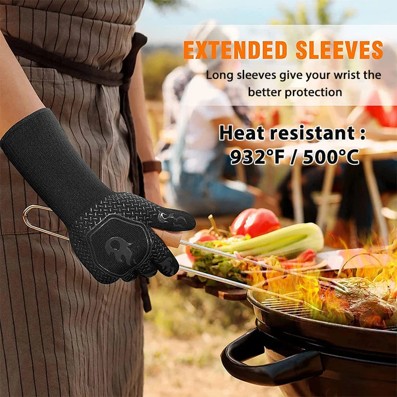 1 Pair Heat-Resistant Oven Gloves Black