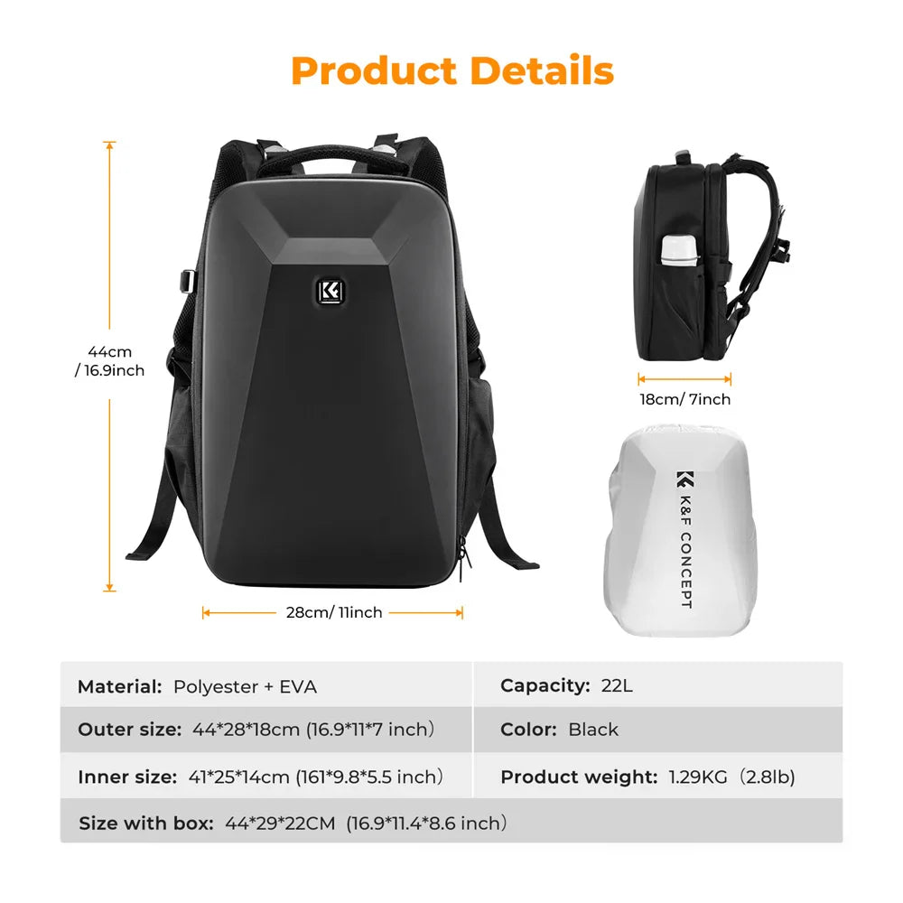 22L Hard Shell Camera Backpack Black