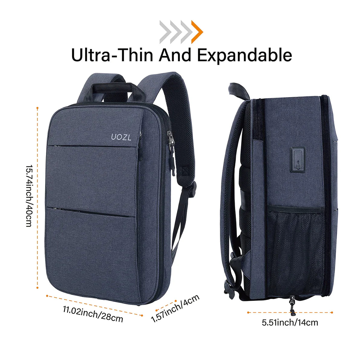 Slim Expandable Laptop Backpack Dark Grey