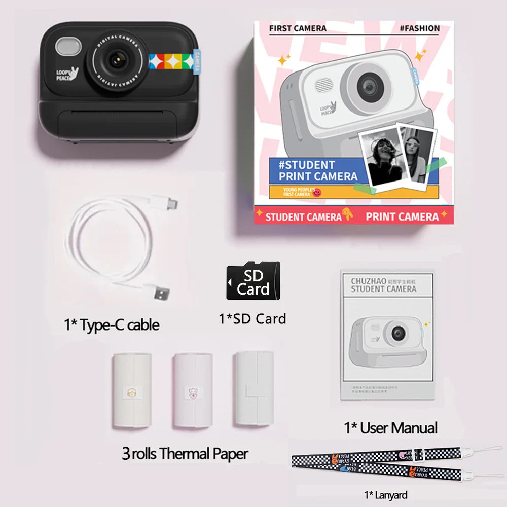 Color Instant Print Camera for Kids Black