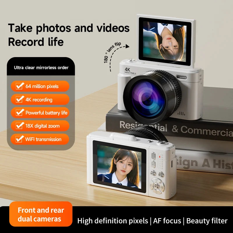 Retro Digital Camera Large Lens White