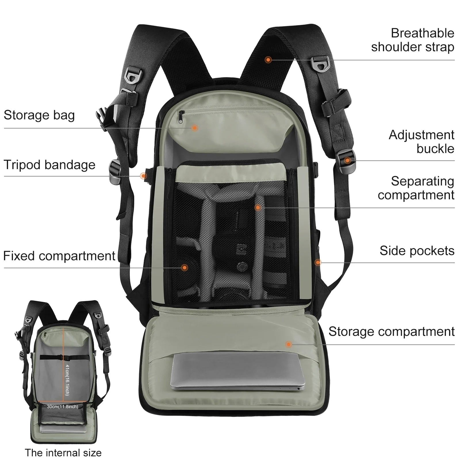 Dual Shoulder Camera Backpack with Rain Cover Black
