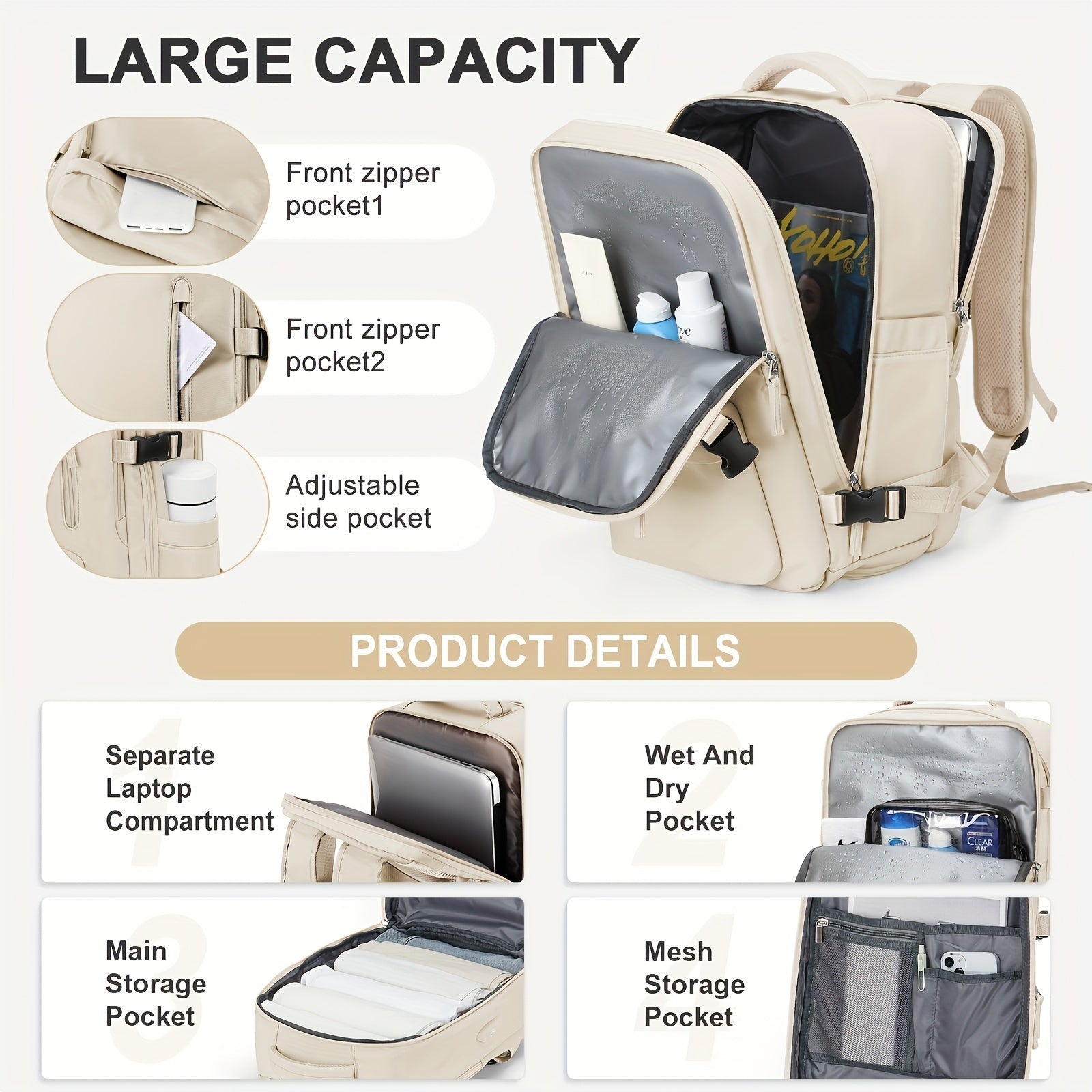 Travel Backpack with Laptop Compartment and USB Port