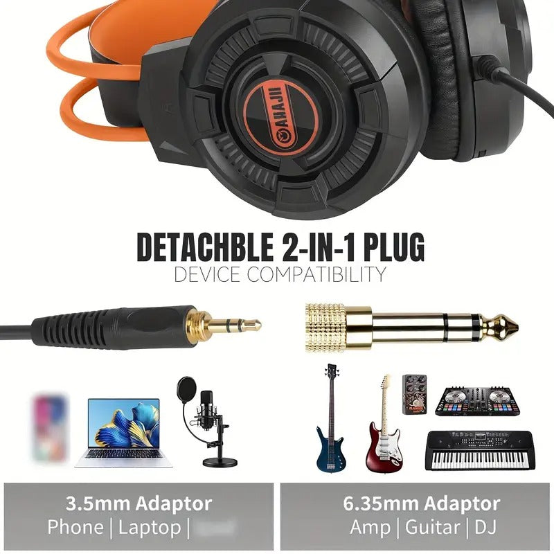 Studio Monitor Headphones Orange & Black Closed-Back Design
