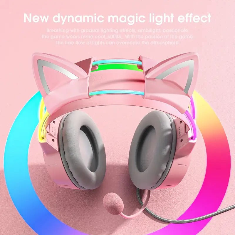 RGB Cat Ear Wired Gaming Headset with Mic