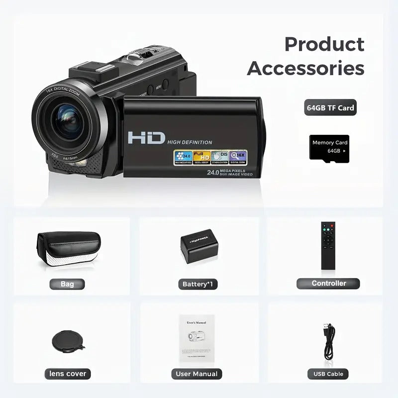 1080P 24MP Digital Camera with 3.0" LCD