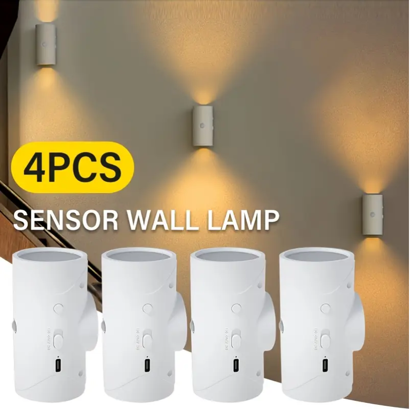 LED Motion Sensor Night Light with USB Rechargeable (4pcs)