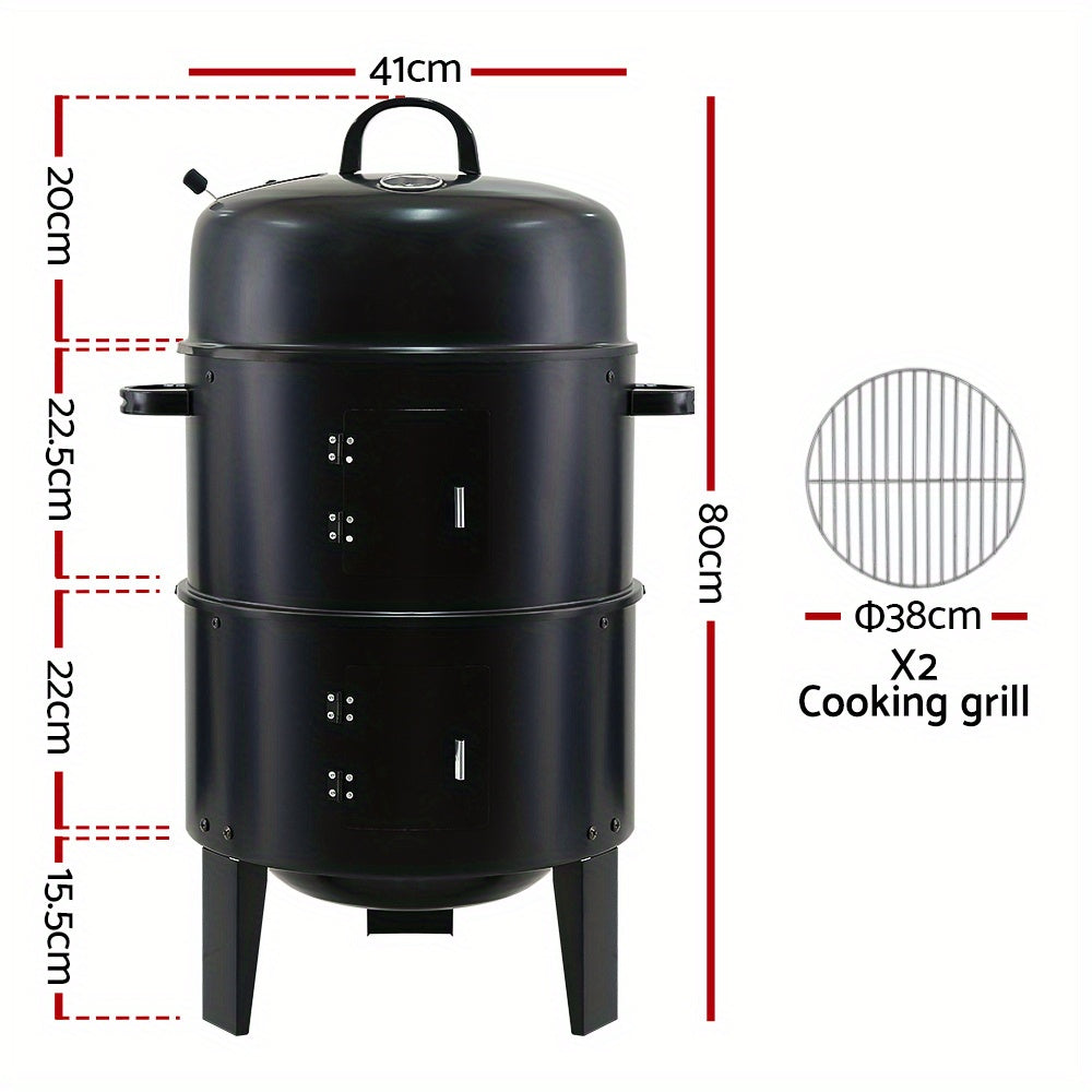 3-in-1 Charcoal BBQ Grill & Smoker Portable Outdoor Roaster