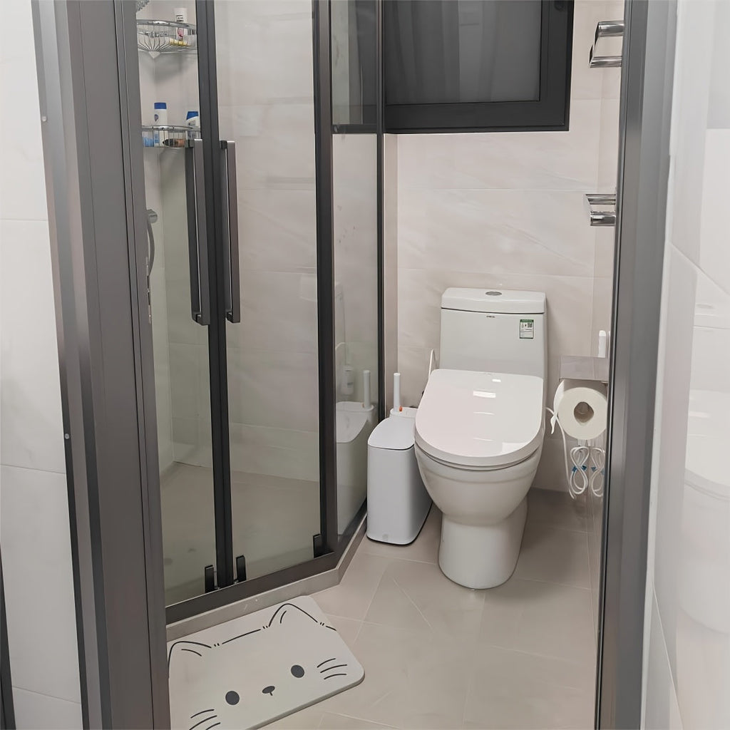 Press-Top Wastebasket And Toilet Brush Set