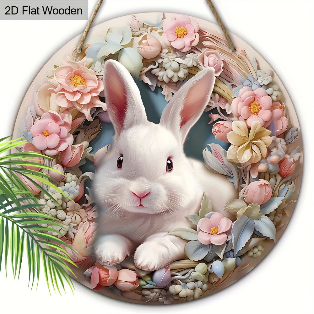 Easter Bunny & Tulips Wooden Wreath Spring Decor