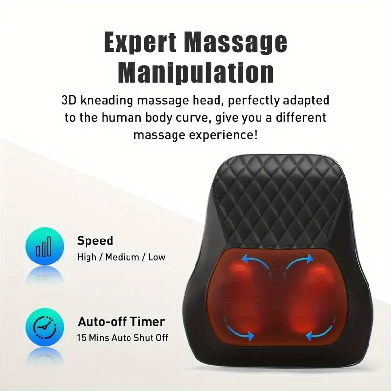 Cordless 3D Massage Pillow with Heat - Black