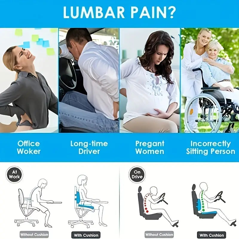 Orthopedic Memory Foam Seat Cushion and Lumbar Support Pillow Set