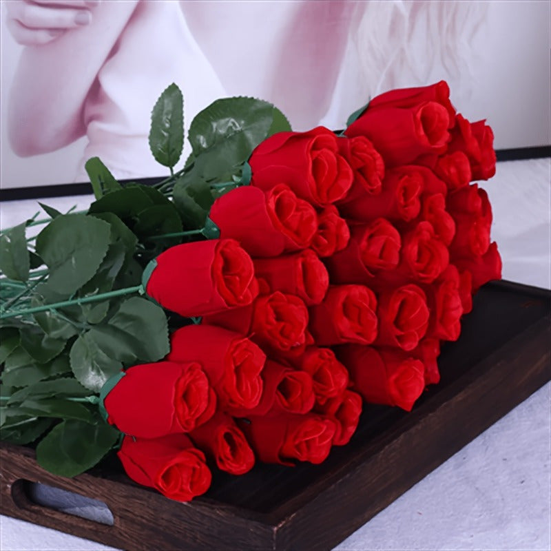 30Pcs Realistic Velvet Rose Bouquet For Decor