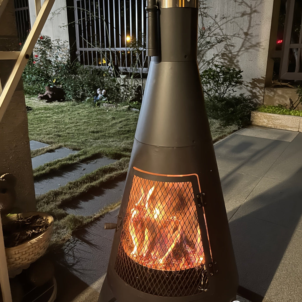Outdoor Chimney Fireplace with Mesh Door Black Steel