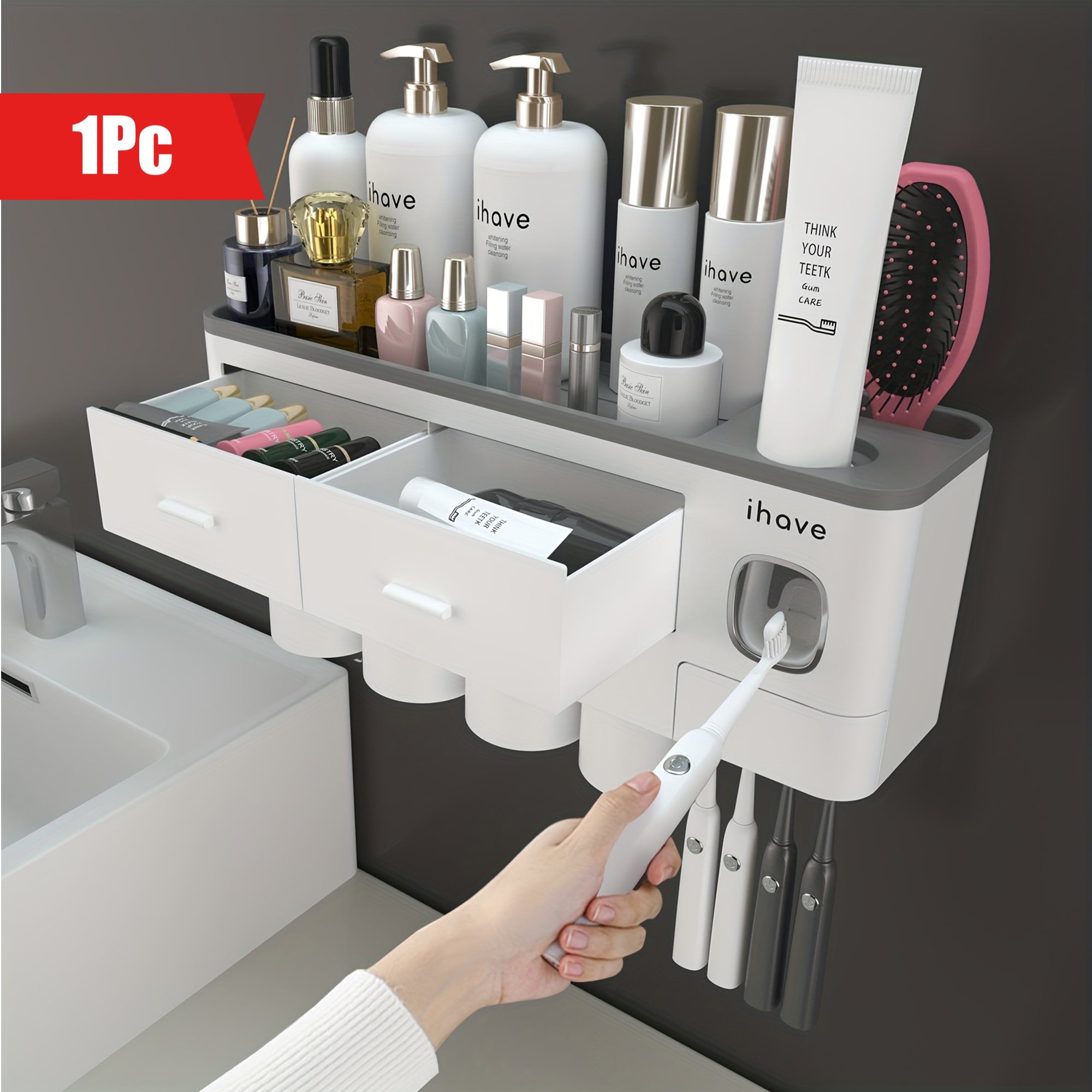 Wall Mounted Toothbrush Holder with Toothpaste Dispenser