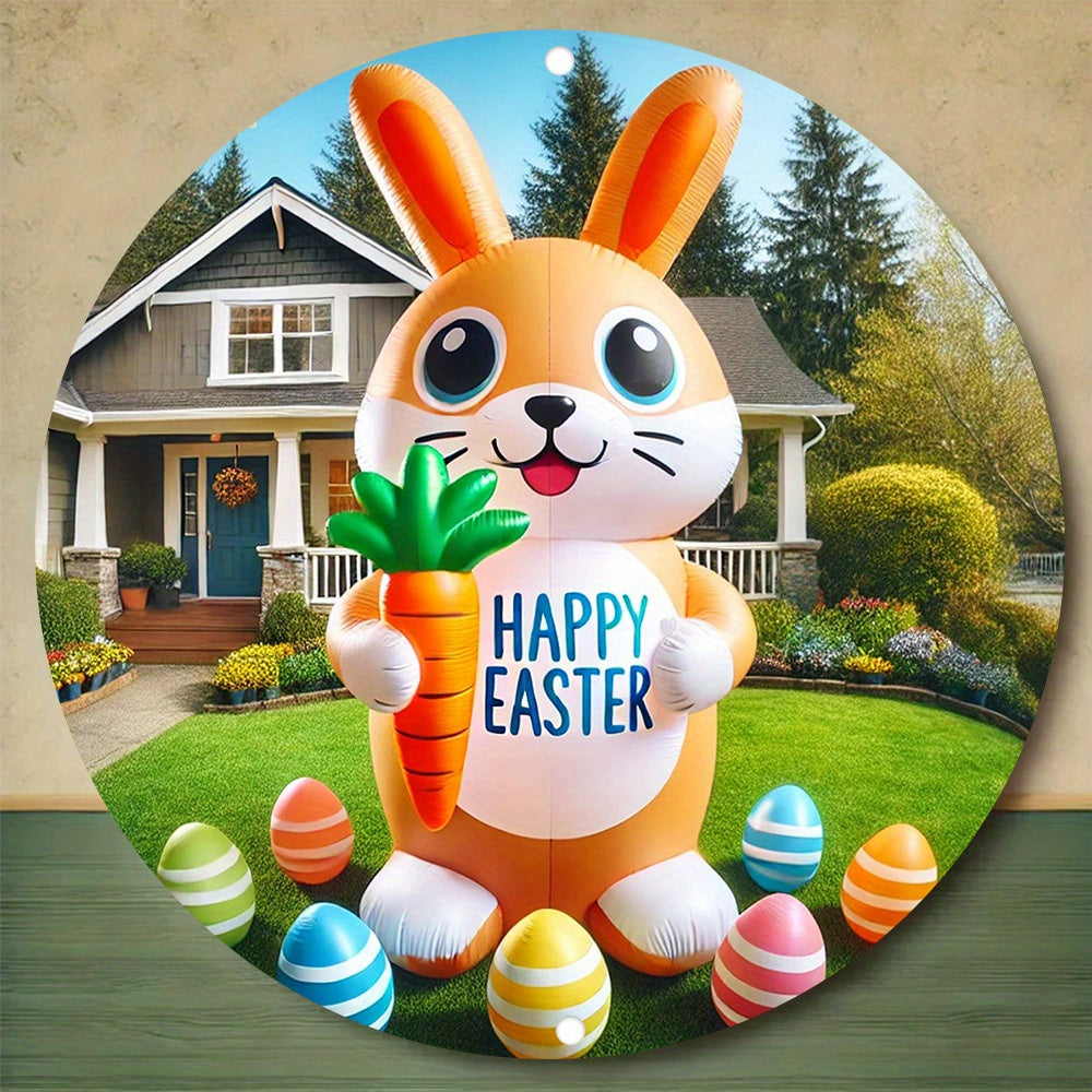 Easter Bunny Inflatable With Vintage Metal Sign