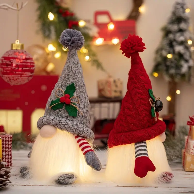 2-Piece Christmas Gnome Set with Light-Up Green Hat & Colorful LED Lights