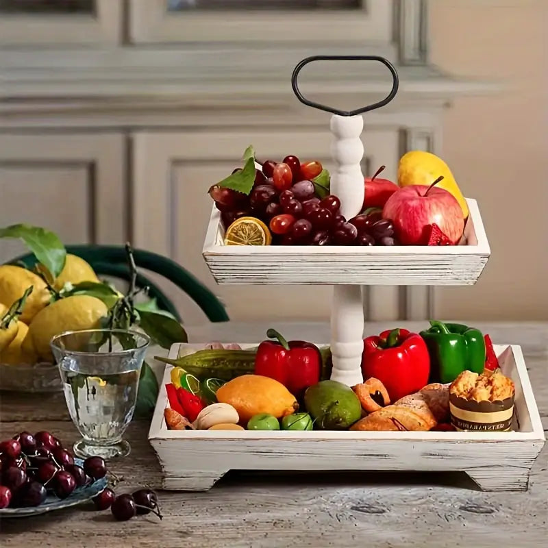 Rustic Wood Tiered Tray Stand - Farmhouse Chic Daily Decor