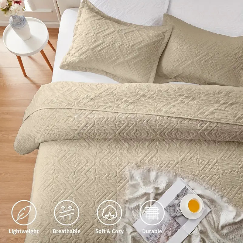 Beige Microfiber 3-Piece 150GSM Bedspread Set - King Size