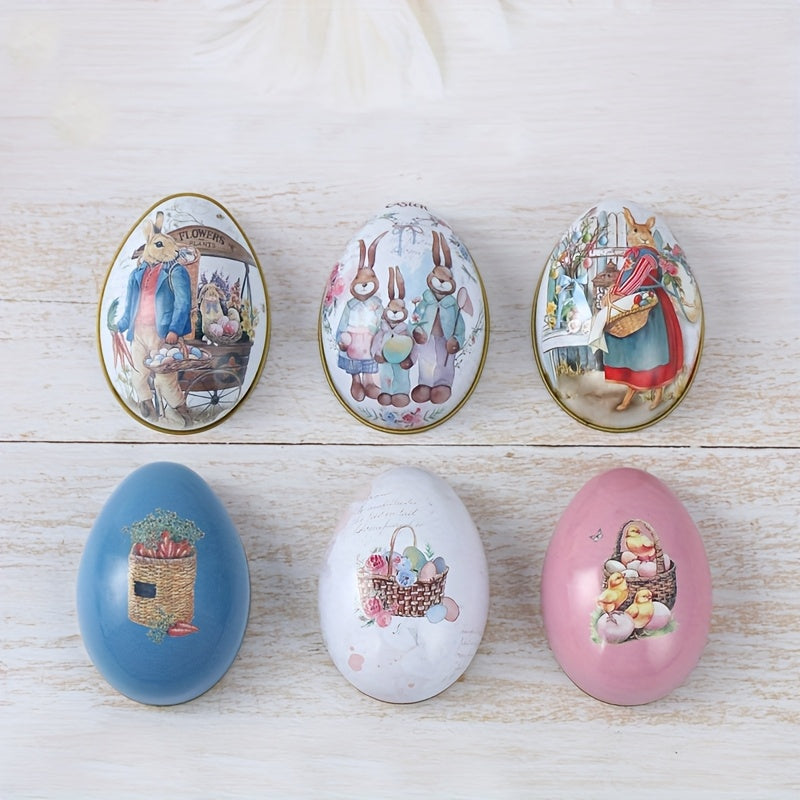 6Pcs Easter Egg & Bunny Iron Candy Boxes
