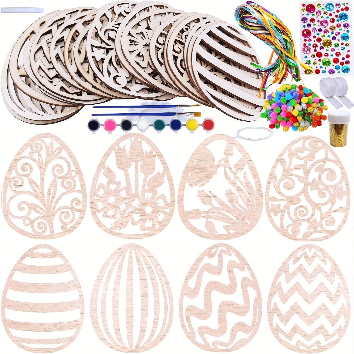 24Pcs Diy Wooden Easter Egg Craft Kit