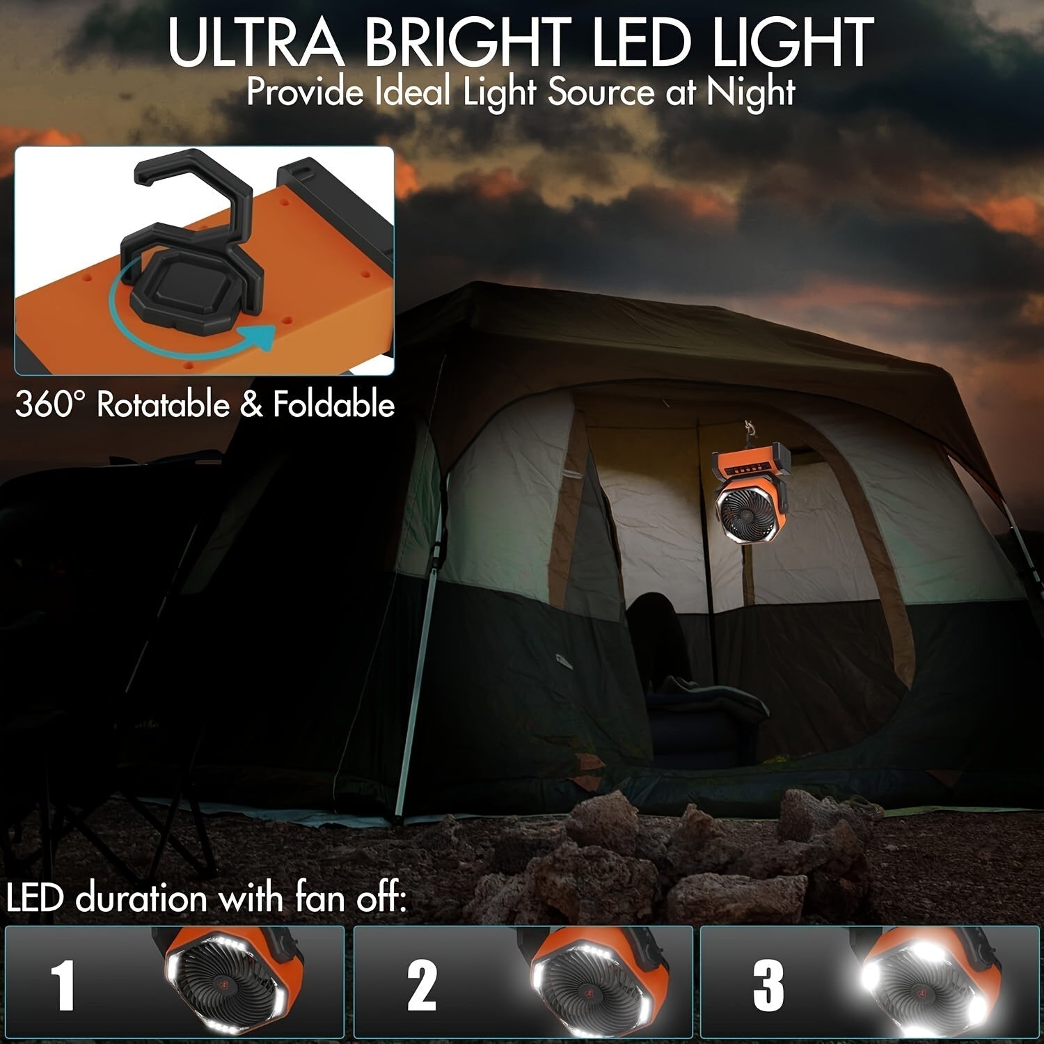 Camping Fan with LED Lantern & Hook (20000mAh)