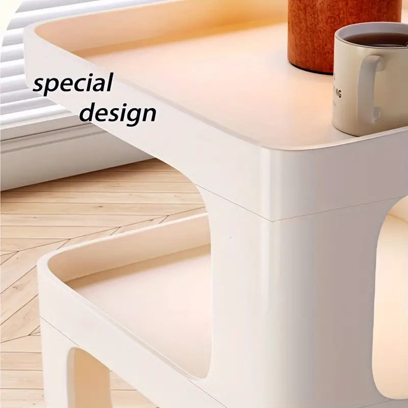 Tiered Shelf Bedside Table - White