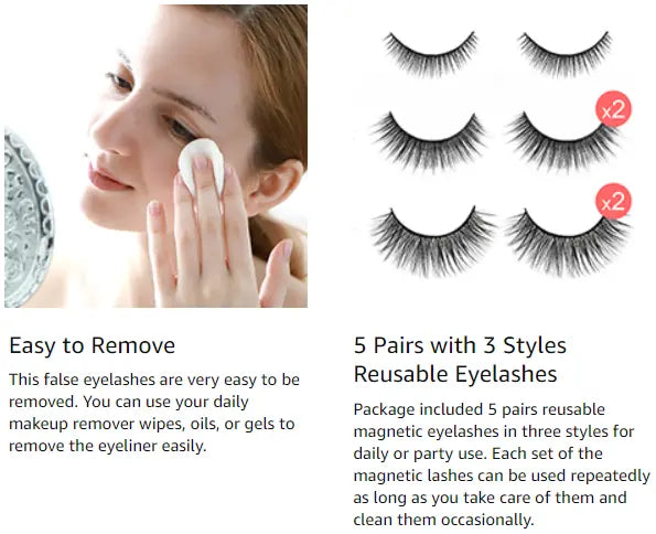 5 Pairs Magnetic Eyelashes And Eyeliner Kit Reusable 3D Magnetic False Lashes Extension No Glue Needed