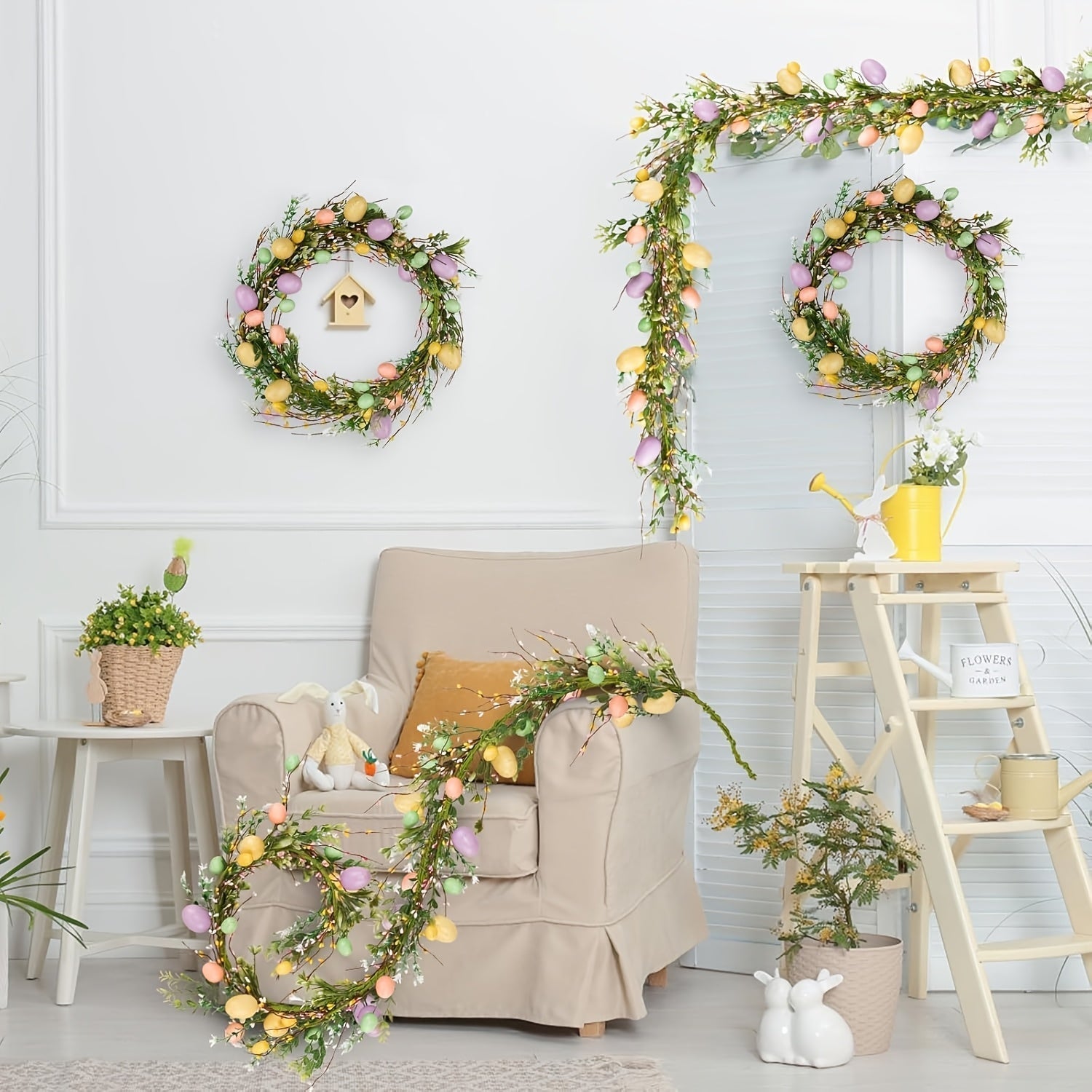 Colorful Easter Egg Vine Wreath Holiday Decoration