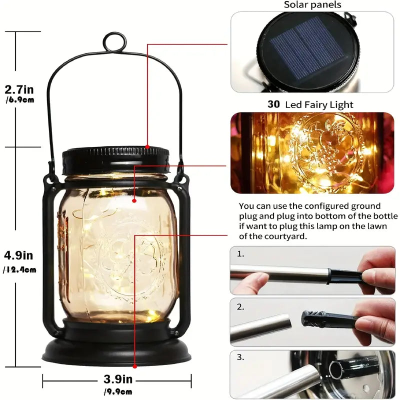 Retro Glow: Set of 4 Vintage Mason Jar Solar Lights for a Timeless Christmas