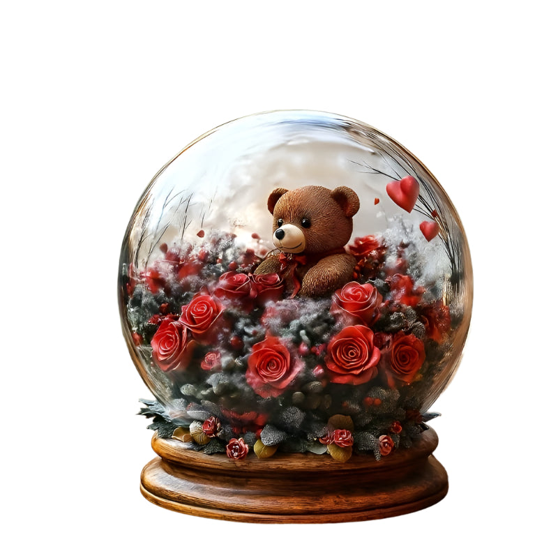 Acrylic Crystal Ball Ornament With Teddy Bear And Roses
