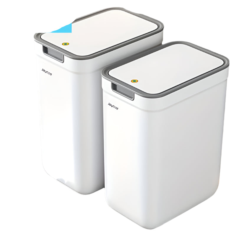 2Pcs Sleek White Trash Cans With Odor-Seal Lids