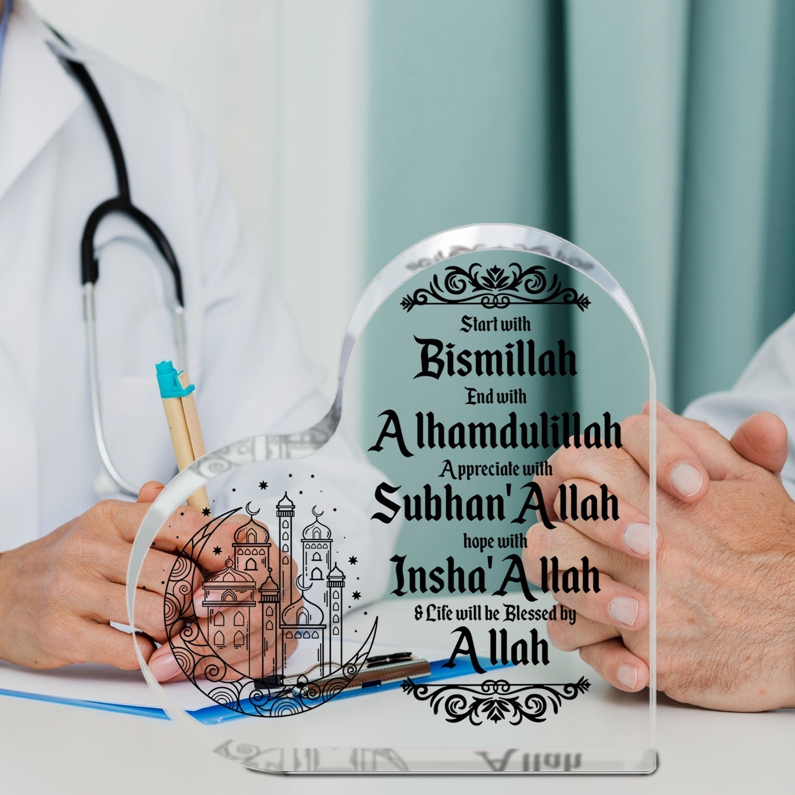 Islamic Acrylic Heart-Shaped Eid Mubarak Ornament