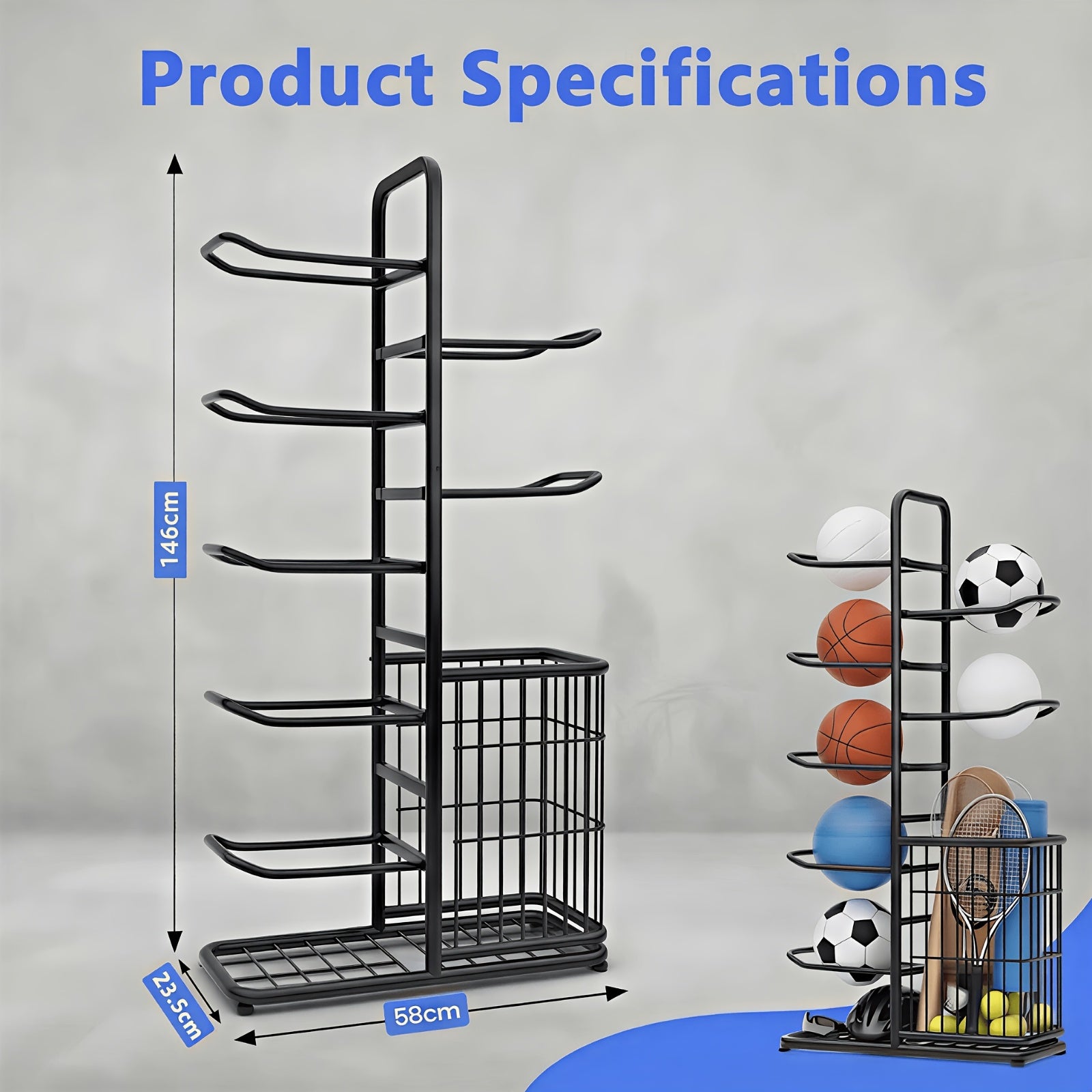 Multi-Tier Basketball Storage Rack Organizer