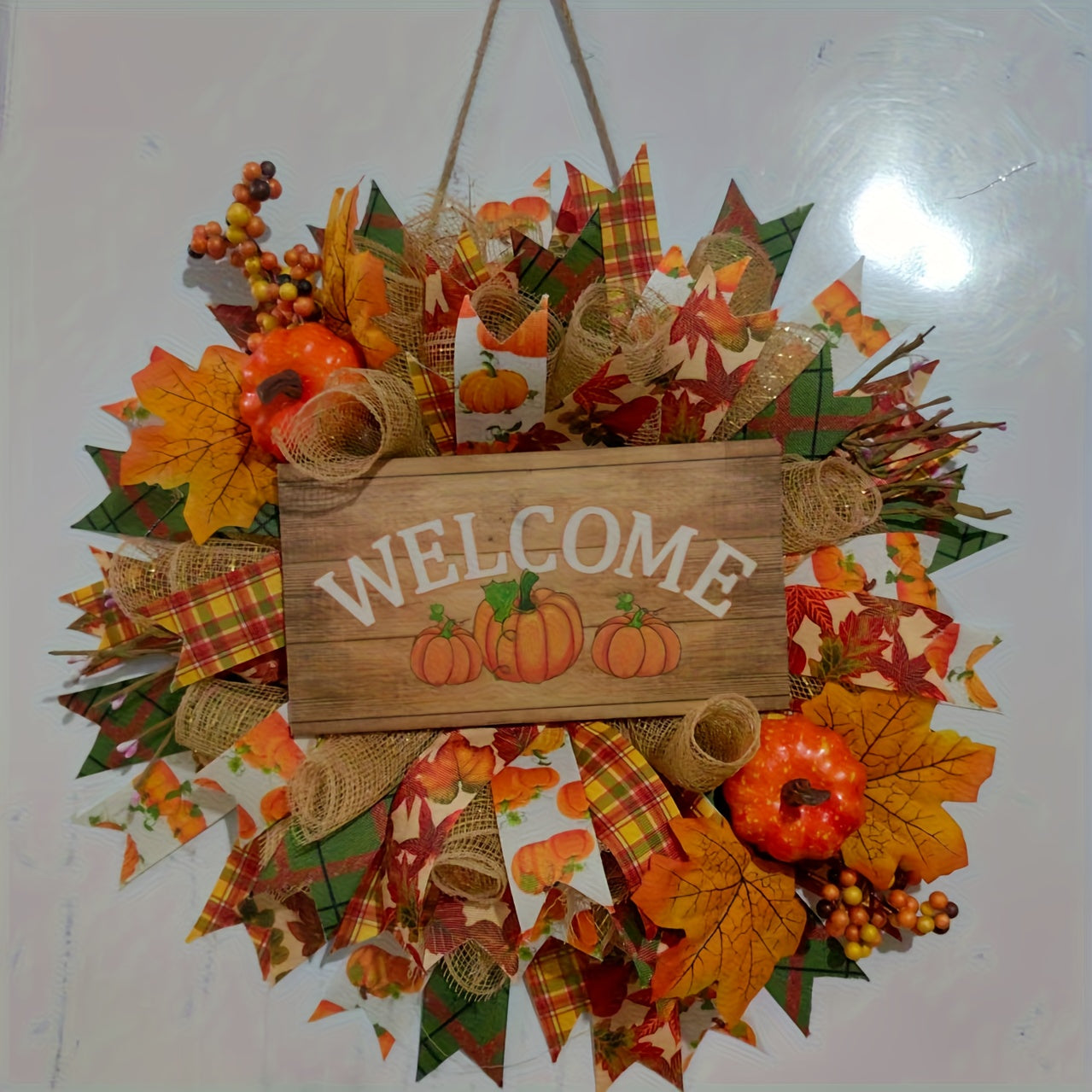 Fall Welcome Fabric Pumpkin Wreath Door Decor