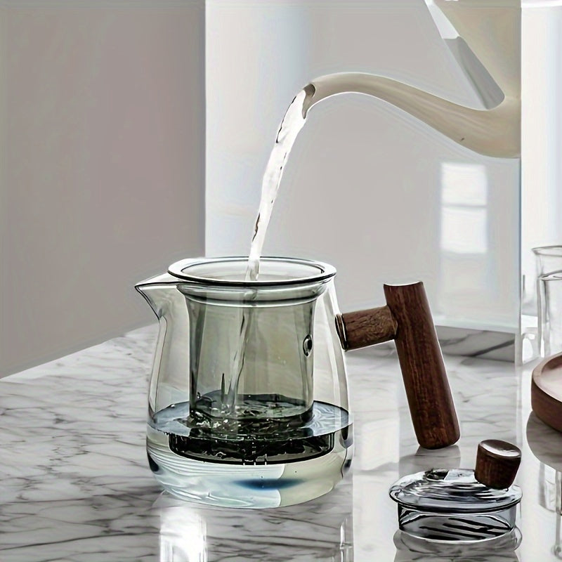 Glass Tea Kettle with Strainer & Wood Handle