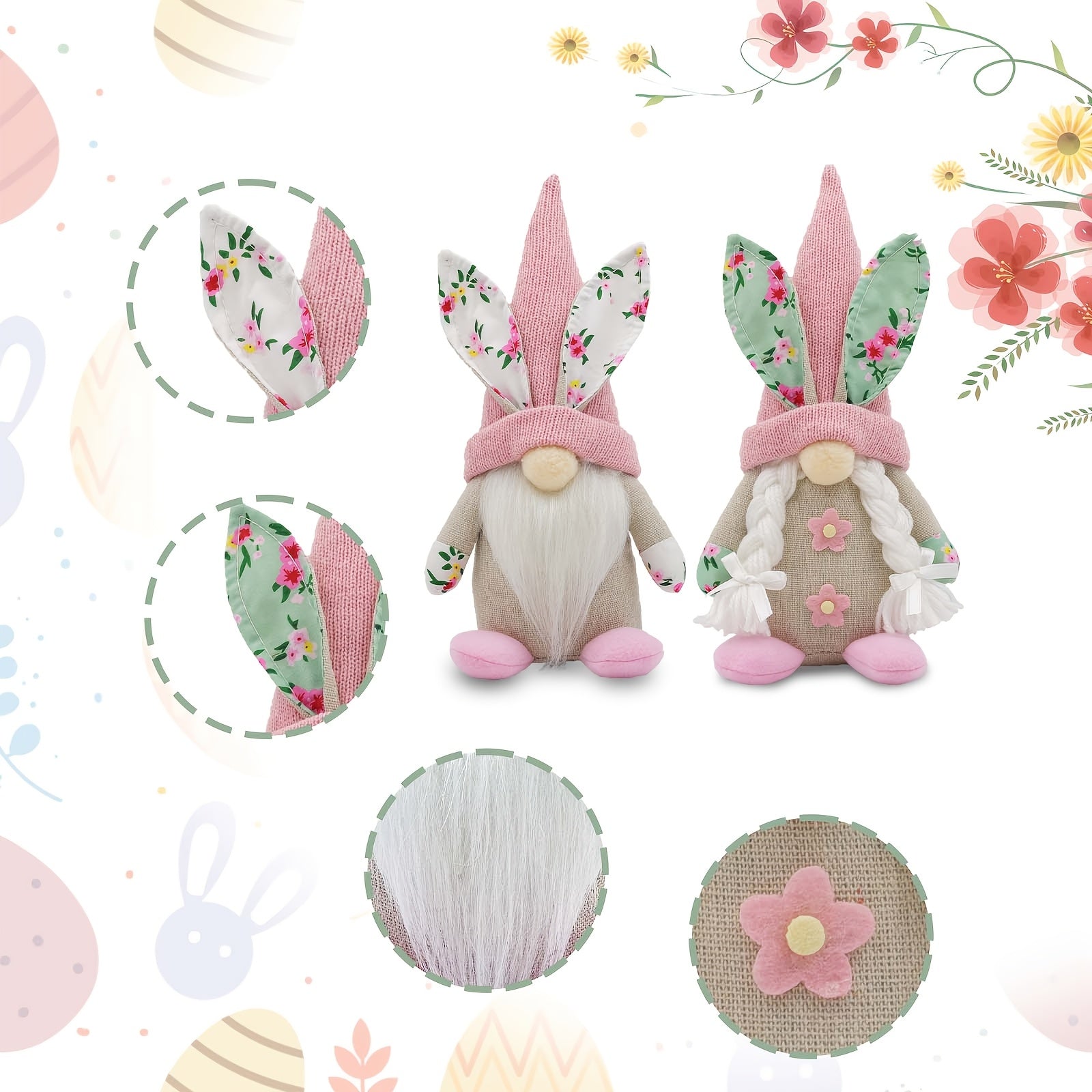 2pcs Classic Easter Gnome Decorations Polyester Figurines