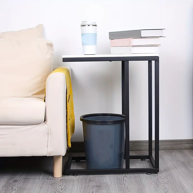 Contemporary C-Shaped Side Table - Black Frame with Whiteboard
