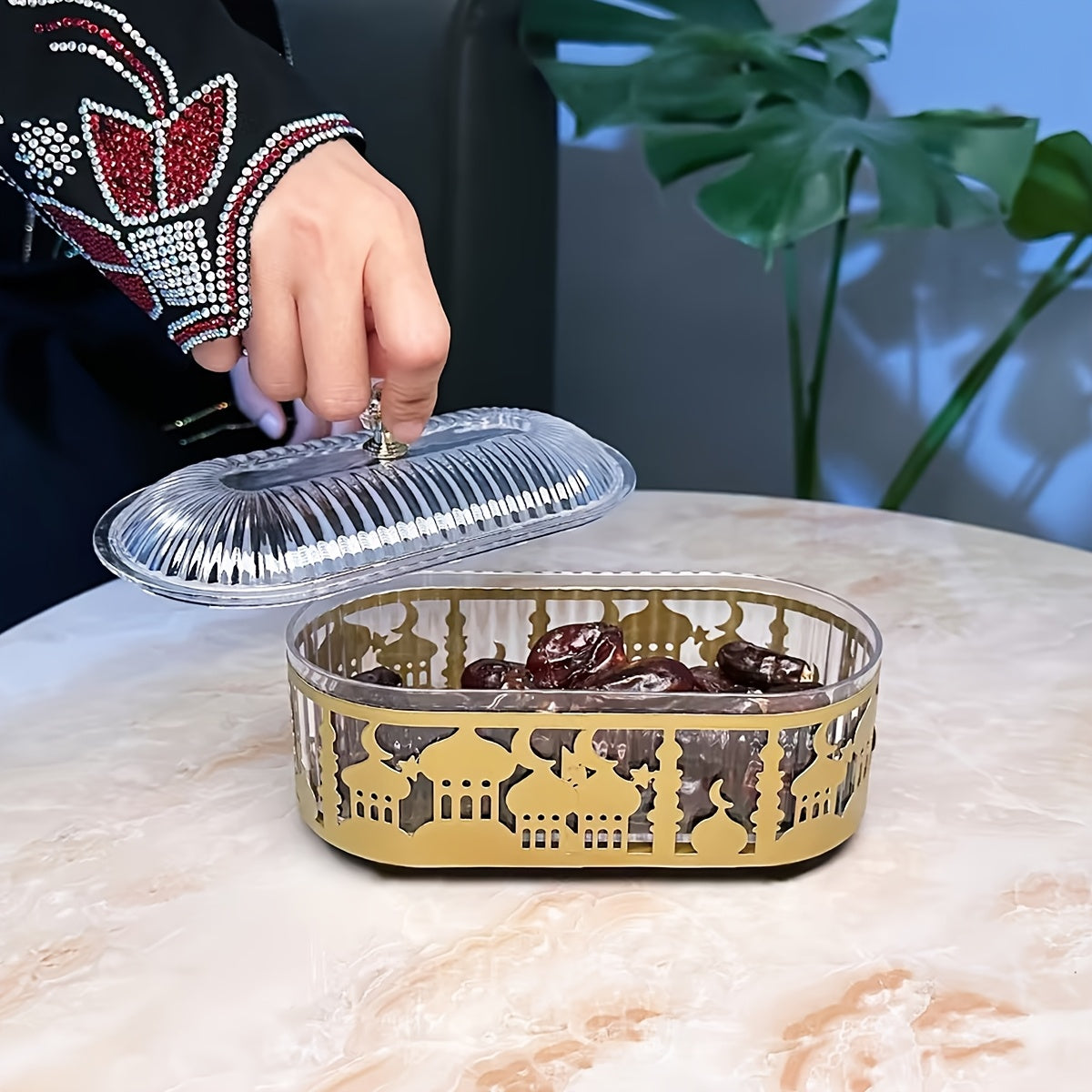 3pcs Metal Ramadan Oval Tray Set Jewelry Organizer